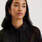 Bib Front Sheer Long Sleeve Blouse