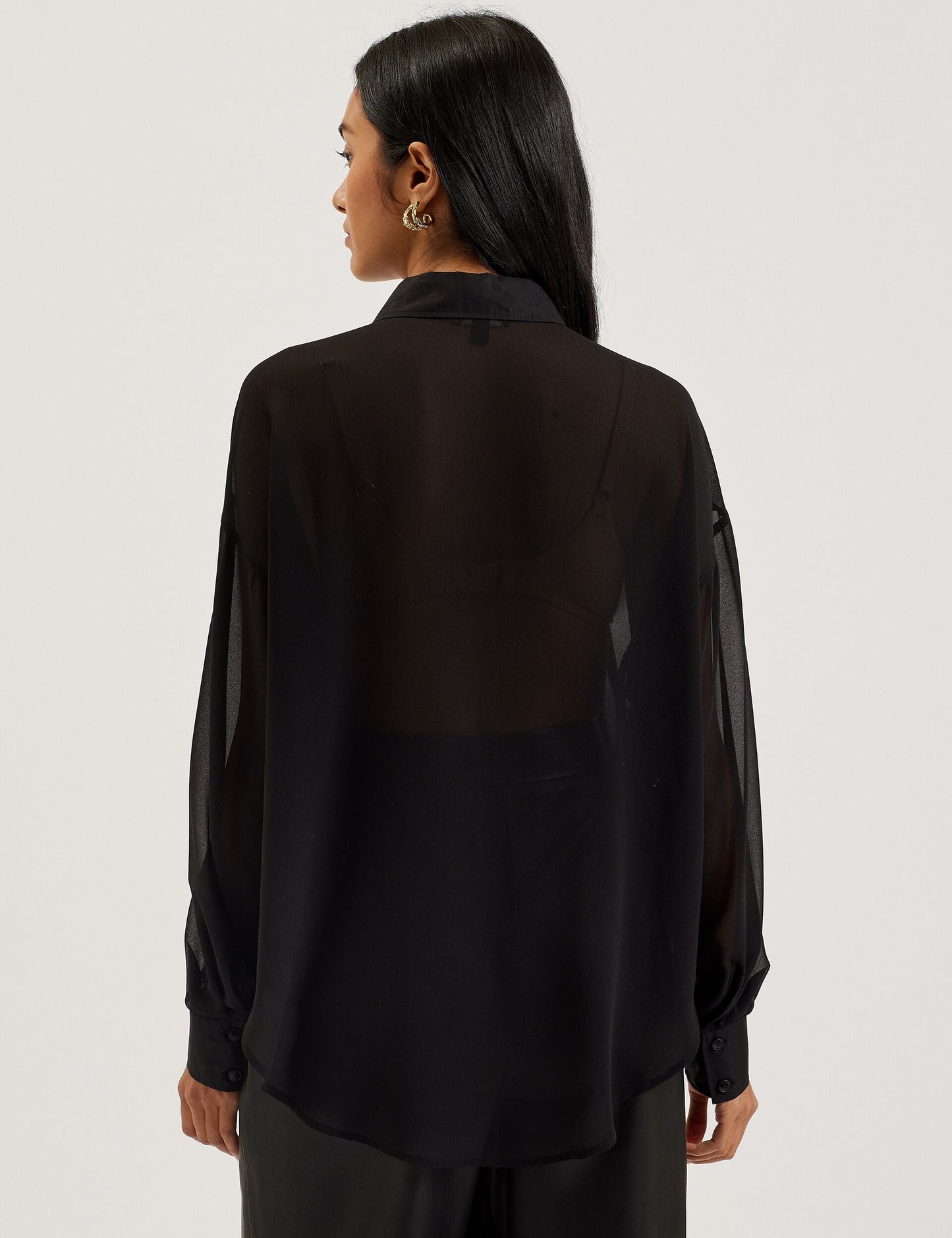 Bib Front Sheer Long Sleeve Blouse