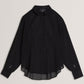 Bib Front Sheer Long Sleeve Blouse