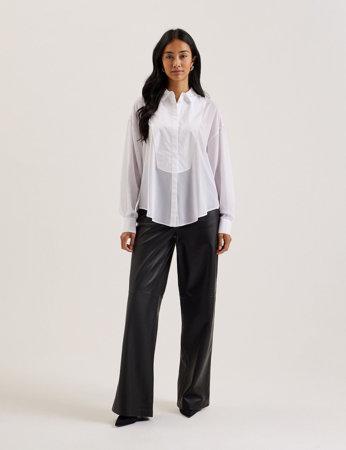Bib Front Sheer Long Sleeve Blouse