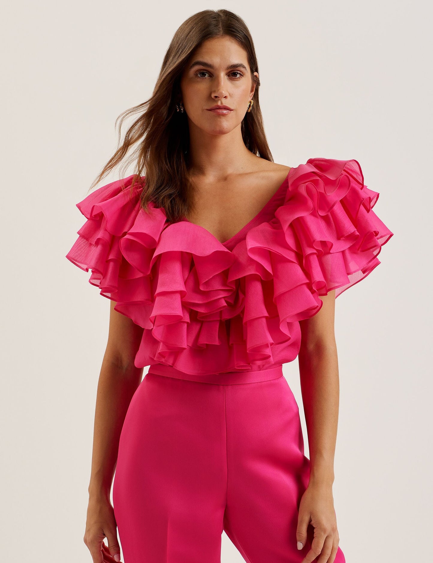 Oversized Frill Trim V-Neck Top