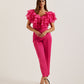 Oversized Frill Trim V-Neck Top