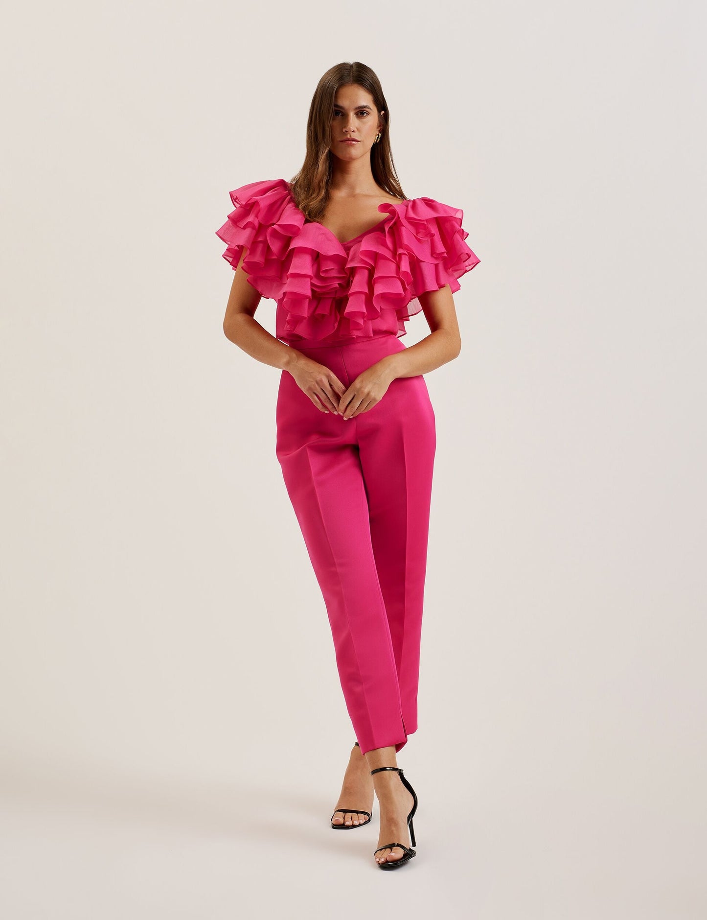 Oversized Frill Trim V-Neck Top