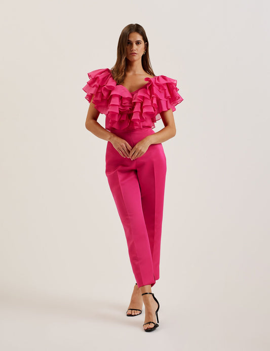 Oversized Frill Trim V-Neck Top