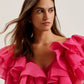 Oversized Frill Trim V-Neck Top