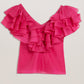 Oversized Frill Trim V-Neck Top