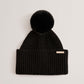 Ribbed Knit Fluffy Bobble Hat