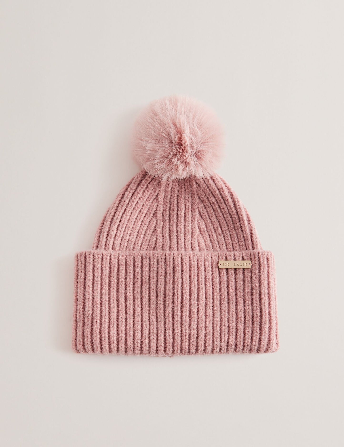 Ribbed Knit Fluffy Bobble Hat