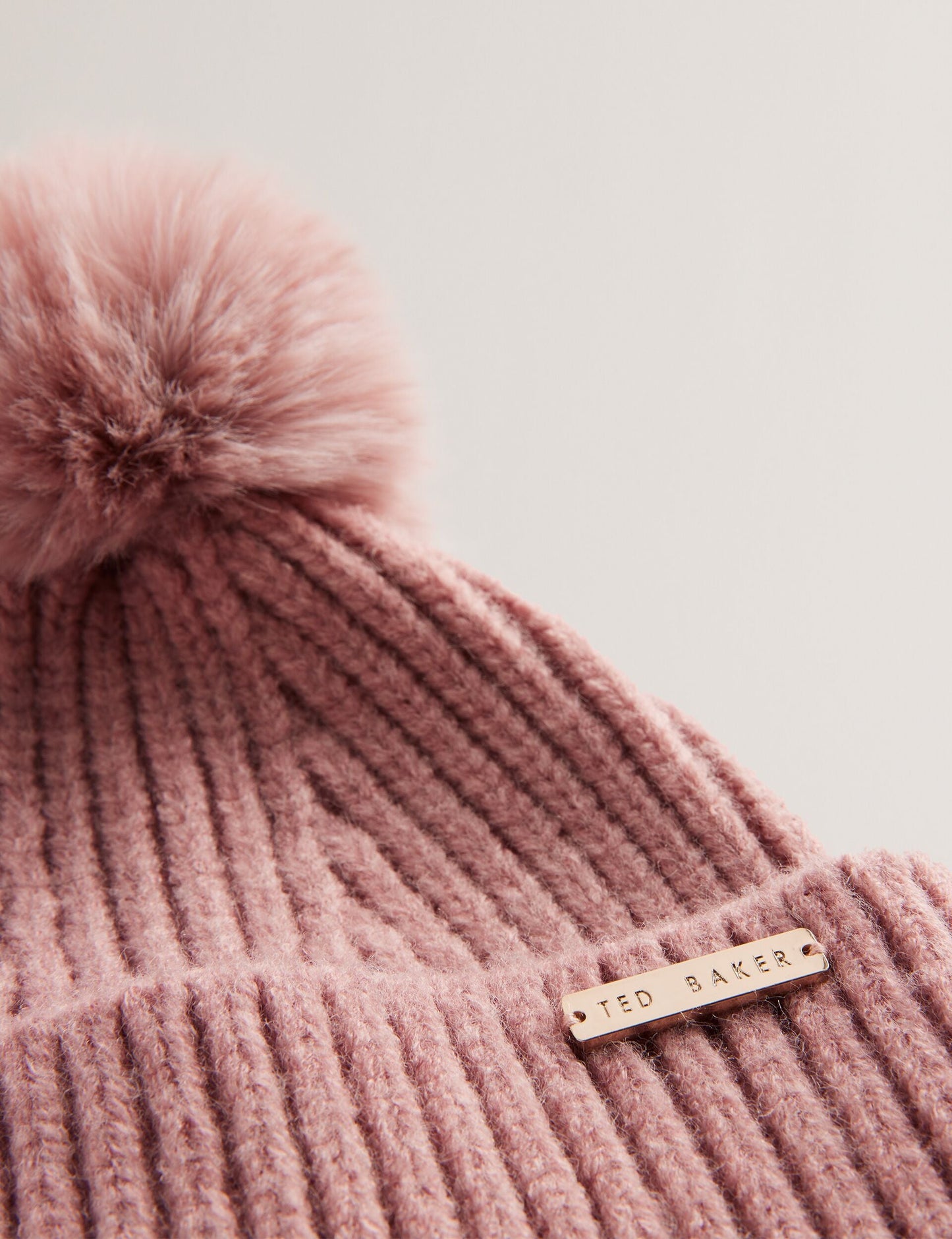 Ribbed Knit Fluffy Bobble Hat