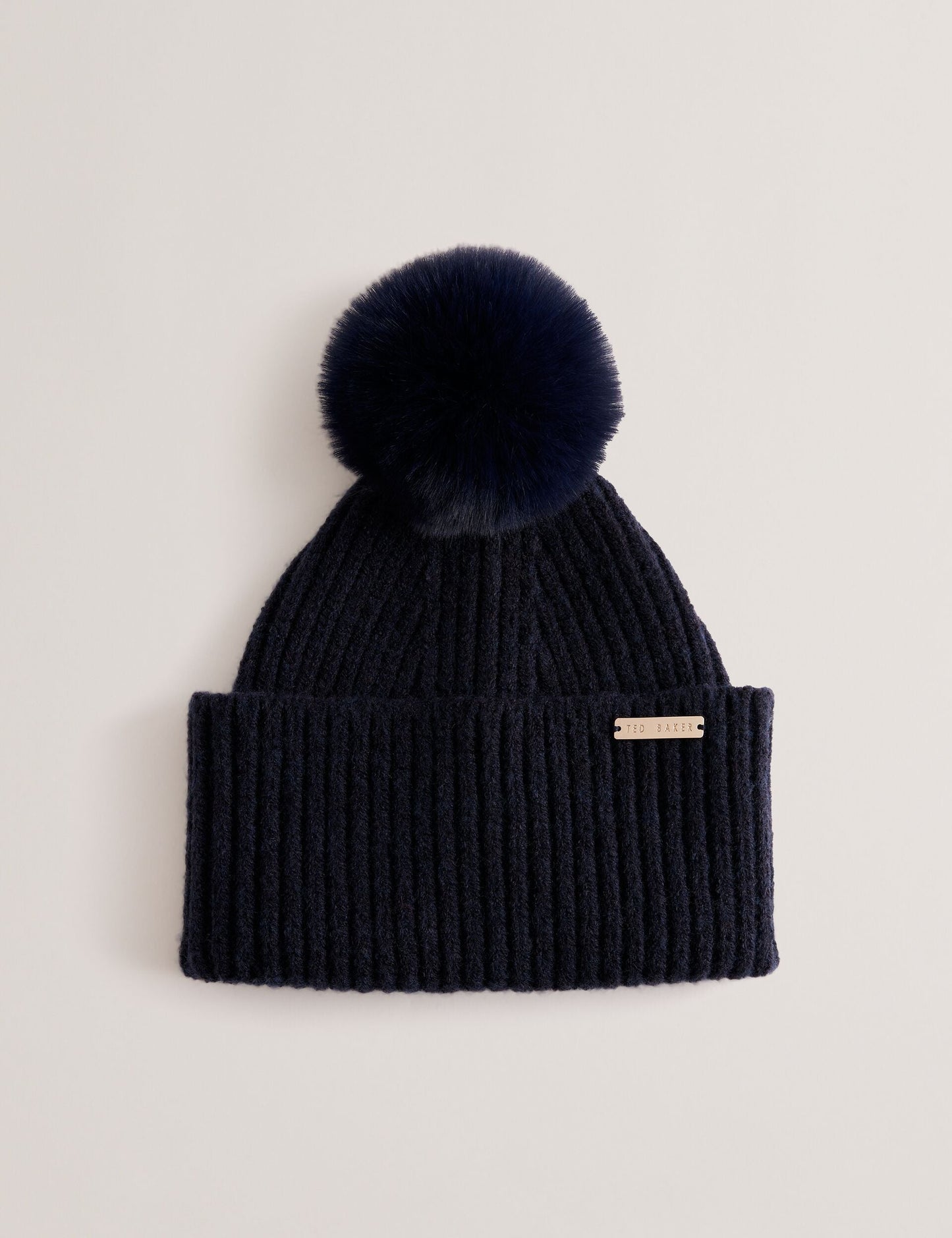 Ribbed Knit Fluffy Bobble Hat