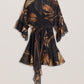 Printed Chiffon Mini Dress With Tie Waist