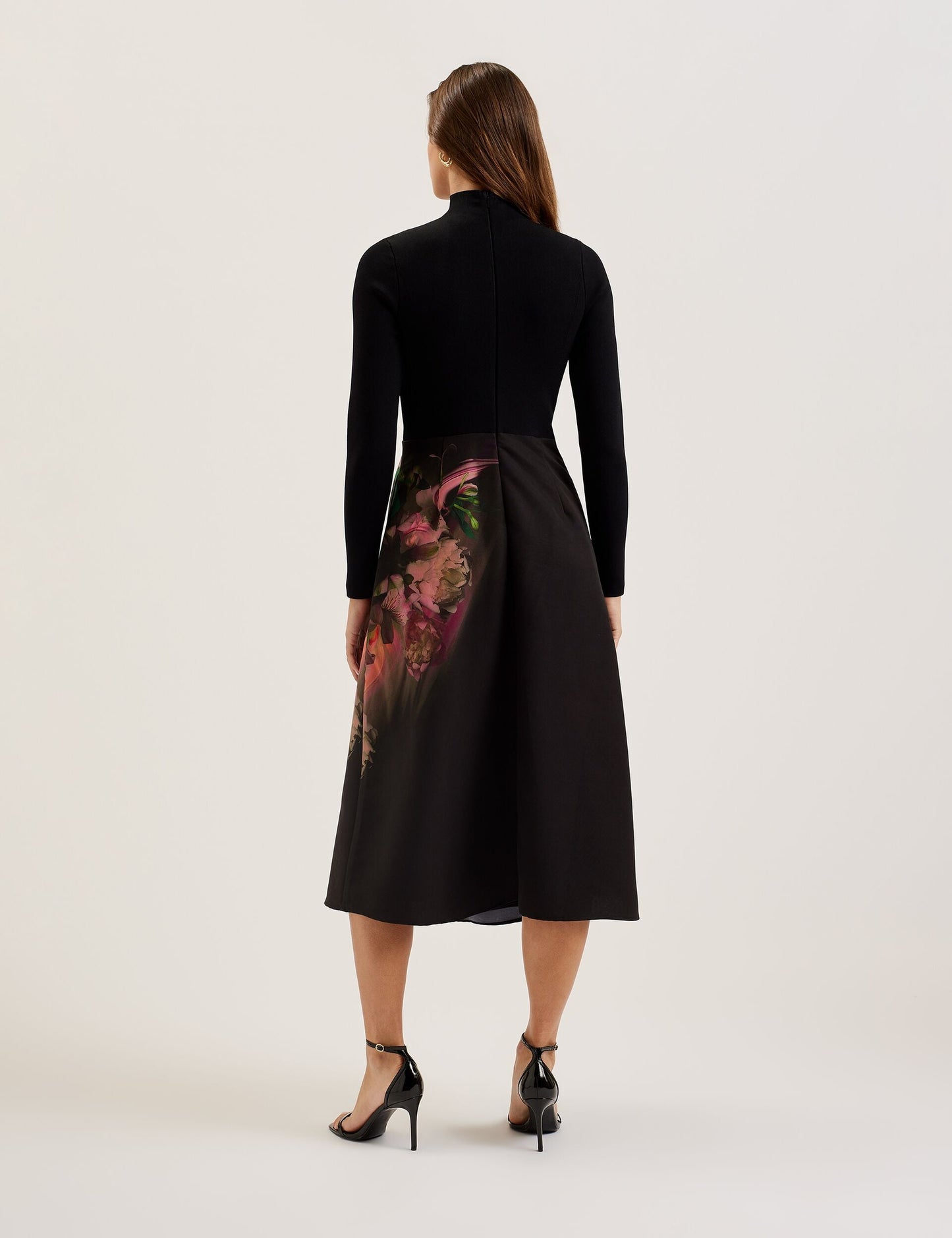 Knit Bodice Midi Dress With Printed Skirt