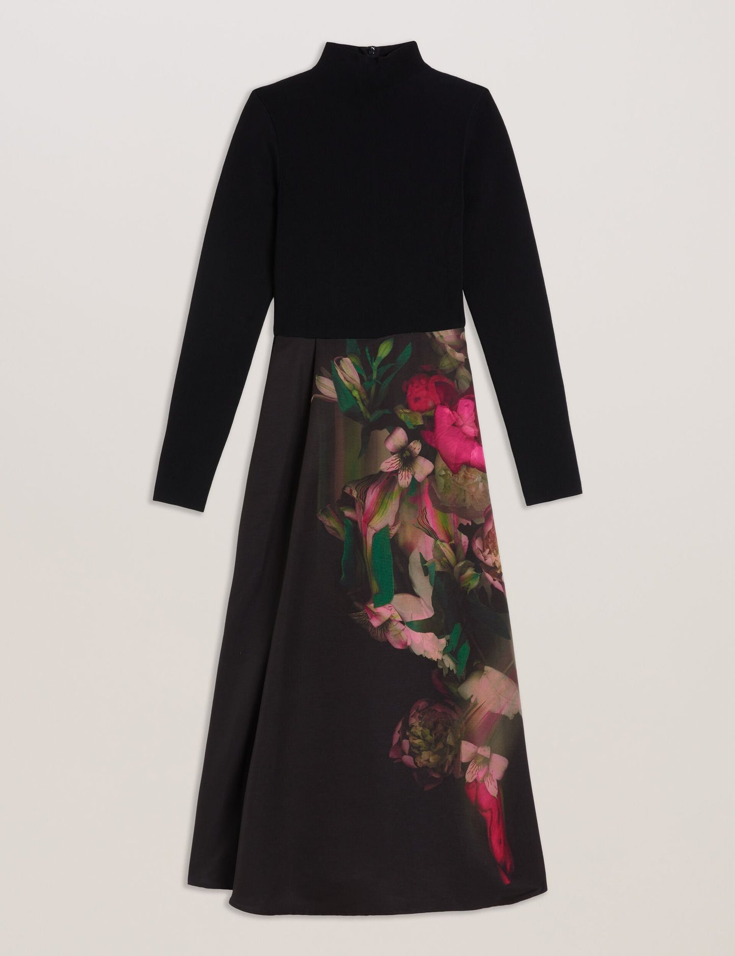 Knit Bodice Midi Dress With Printed Skirt