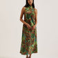 Printed High Neck Satin Midi Slip Dress
