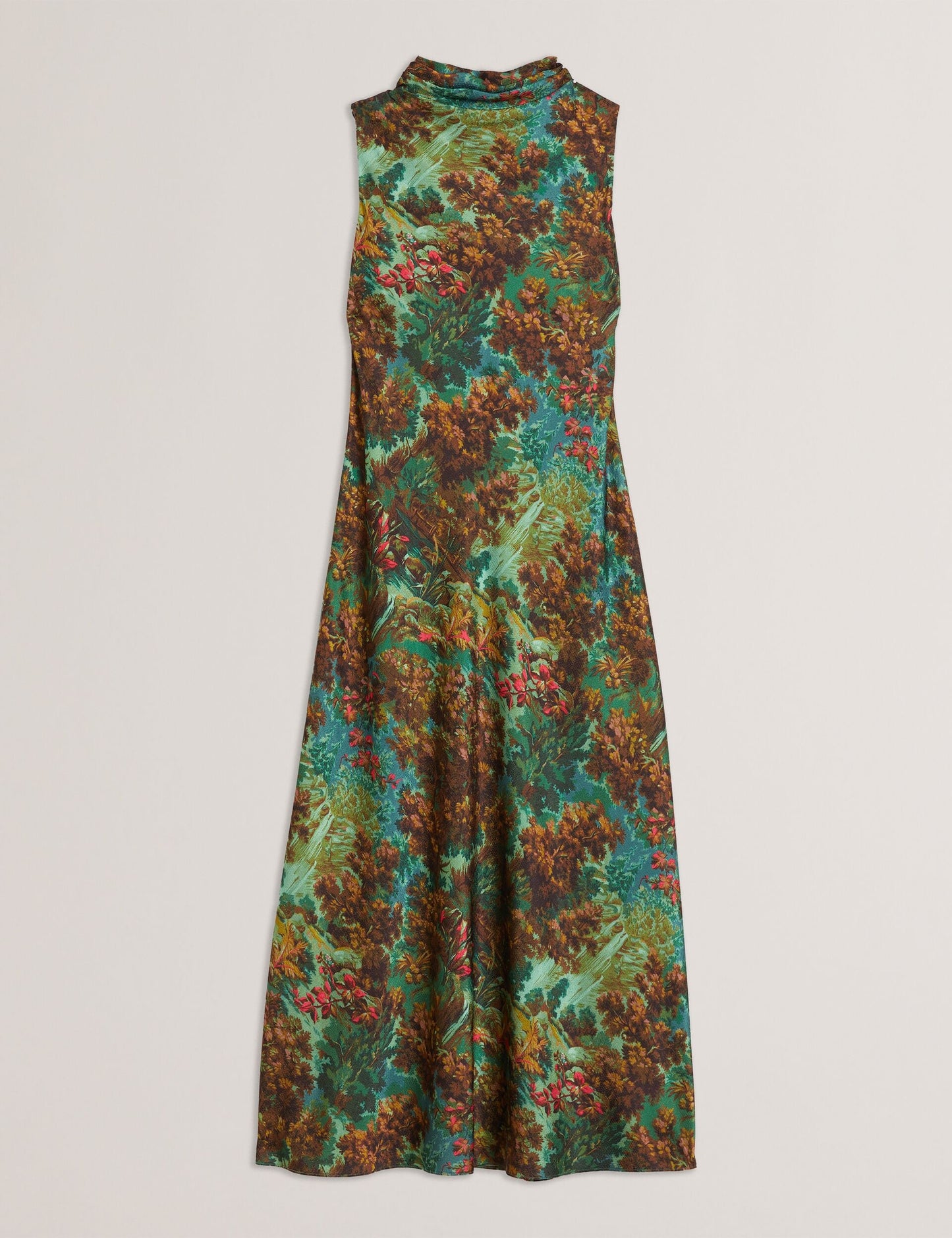 Printed High Neck Satin Midi Slip Dress