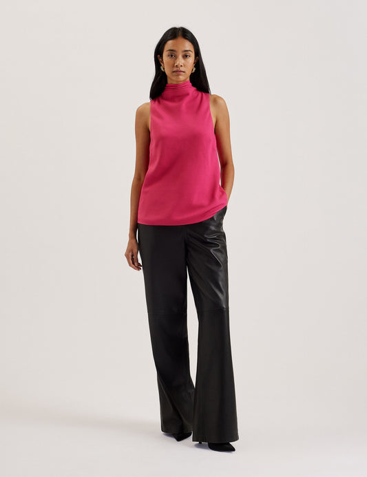 Textured High Neck Sleeveless Top