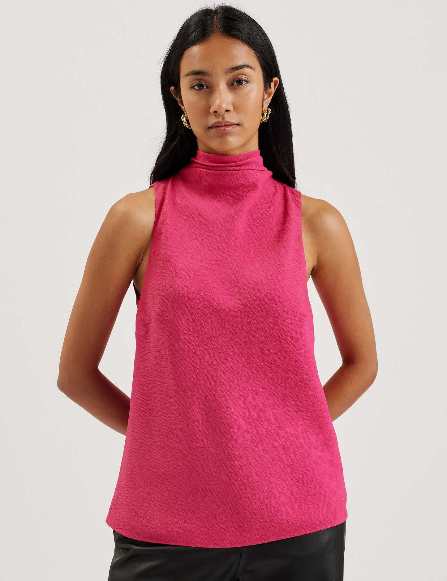Textured High Neck Sleeveless Top