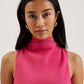 Textured High Neck Sleeveless Top