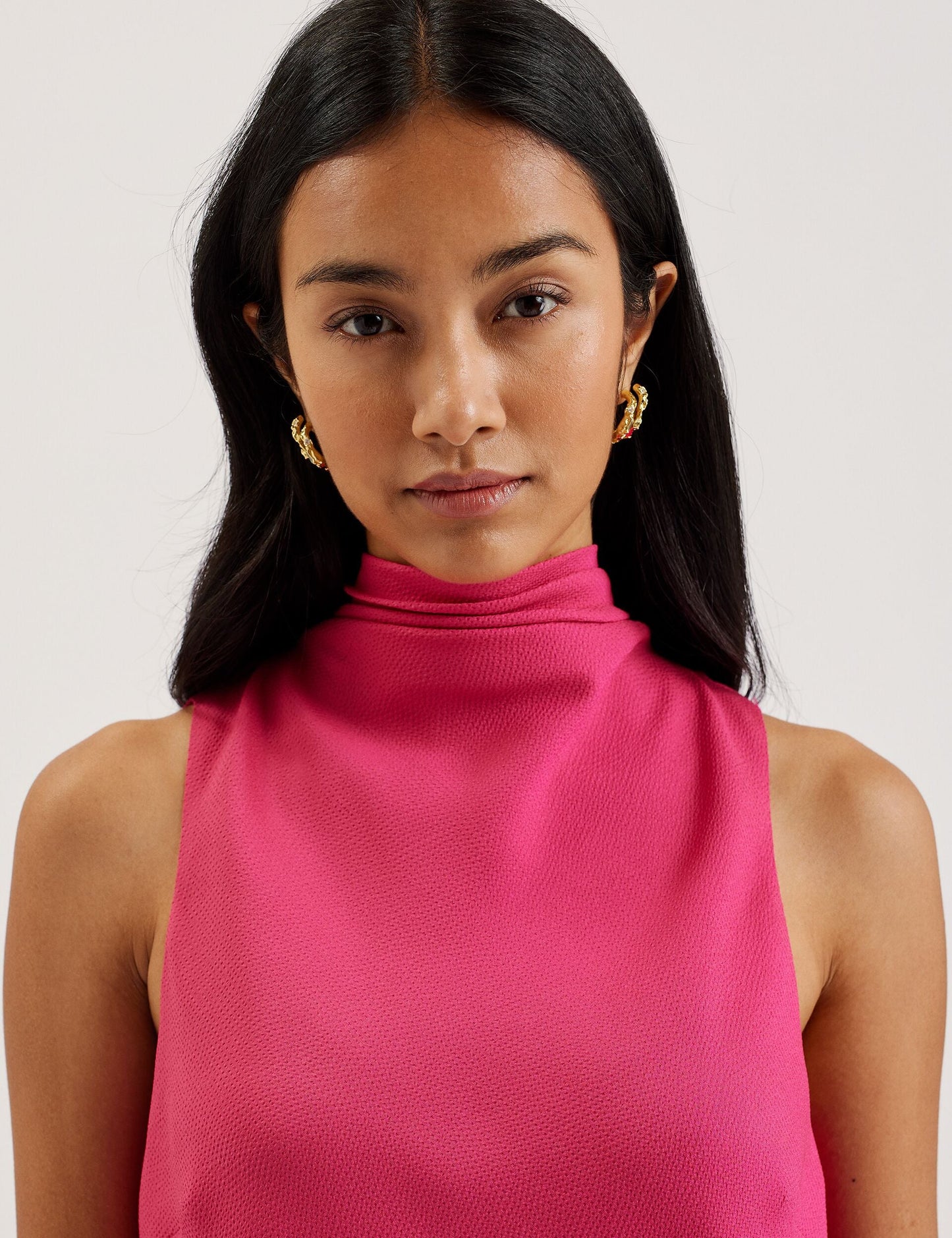 Textured High Neck Sleeveless Top