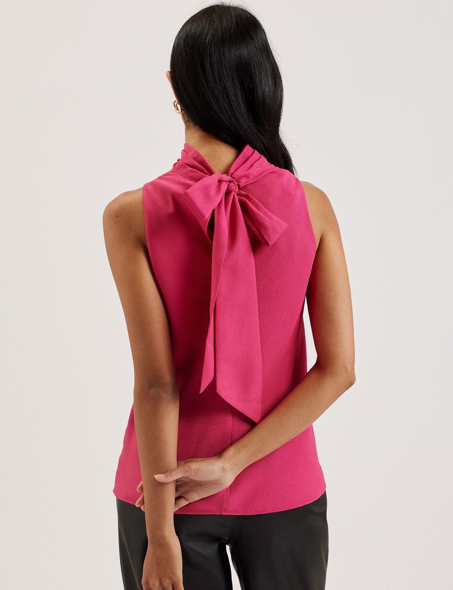 Textured High Neck Sleeveless Top