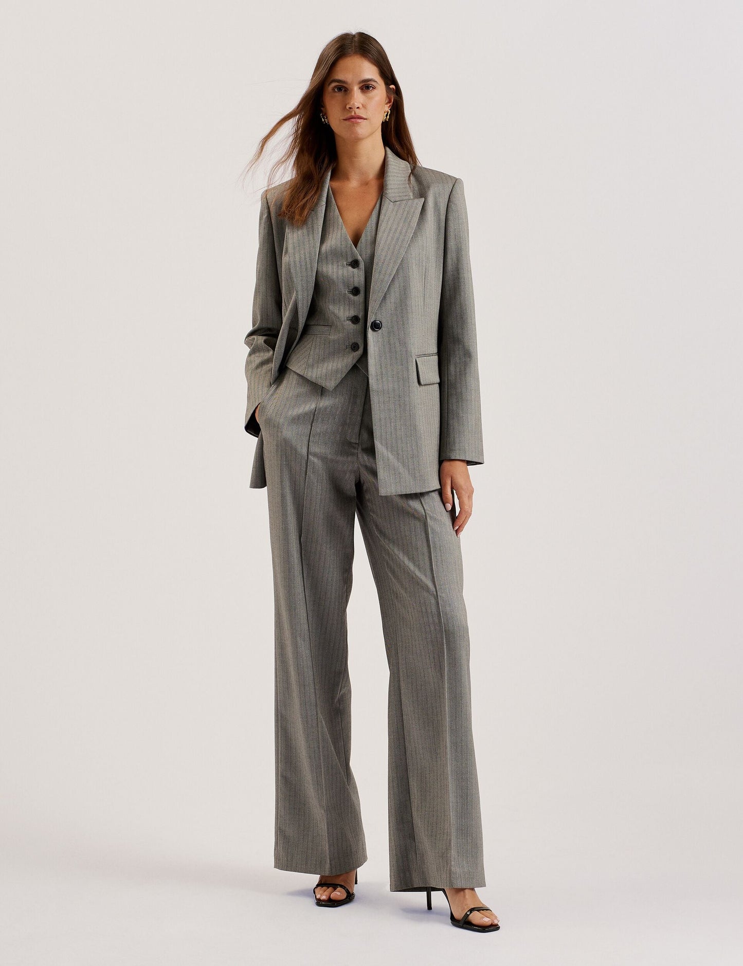 Herringbone Wide Leg Tailored Trousers