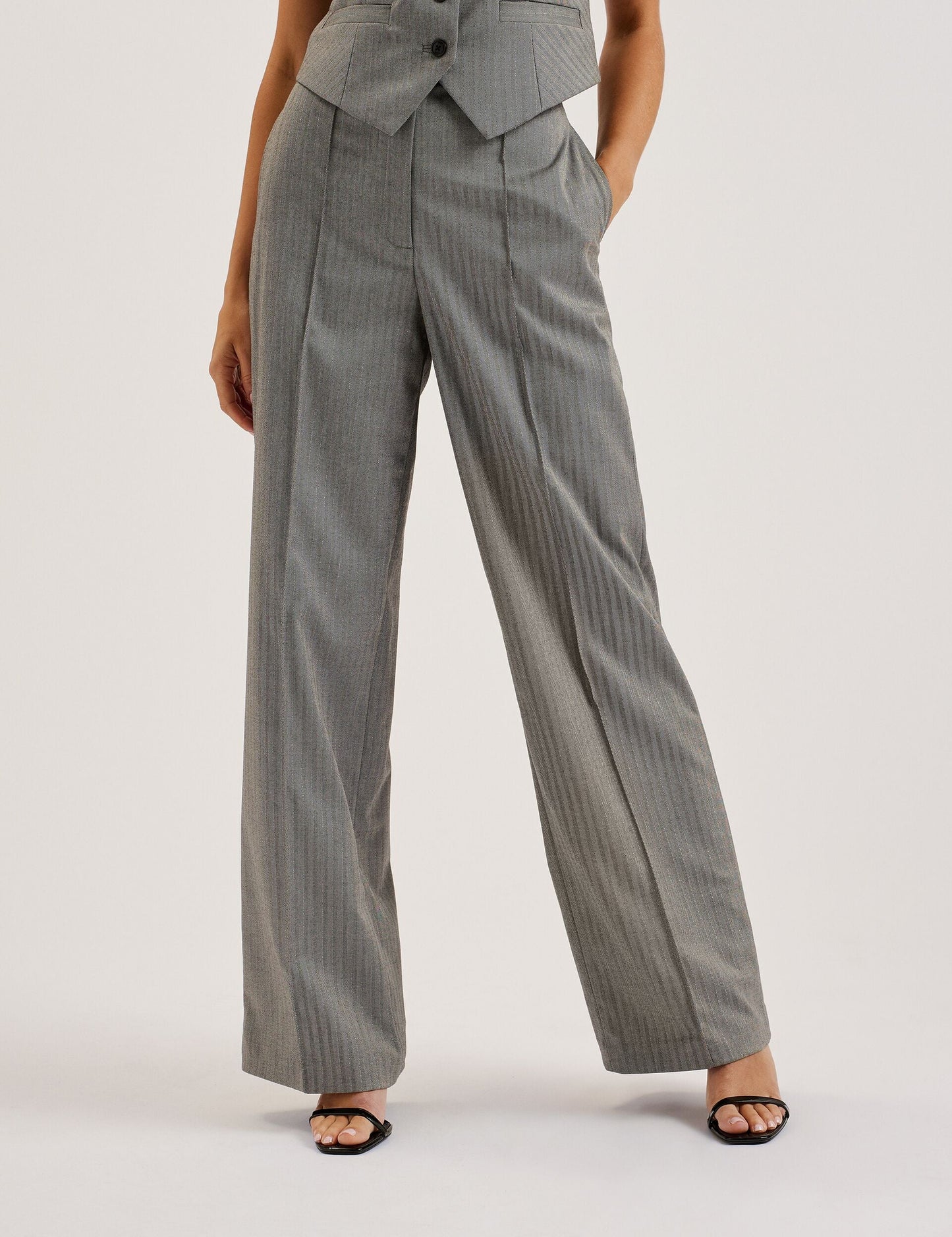 Herringbone Wide Leg Tailored Trousers
