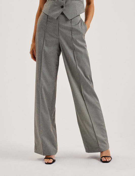 Herringbone Wide Leg Tailored Trousers