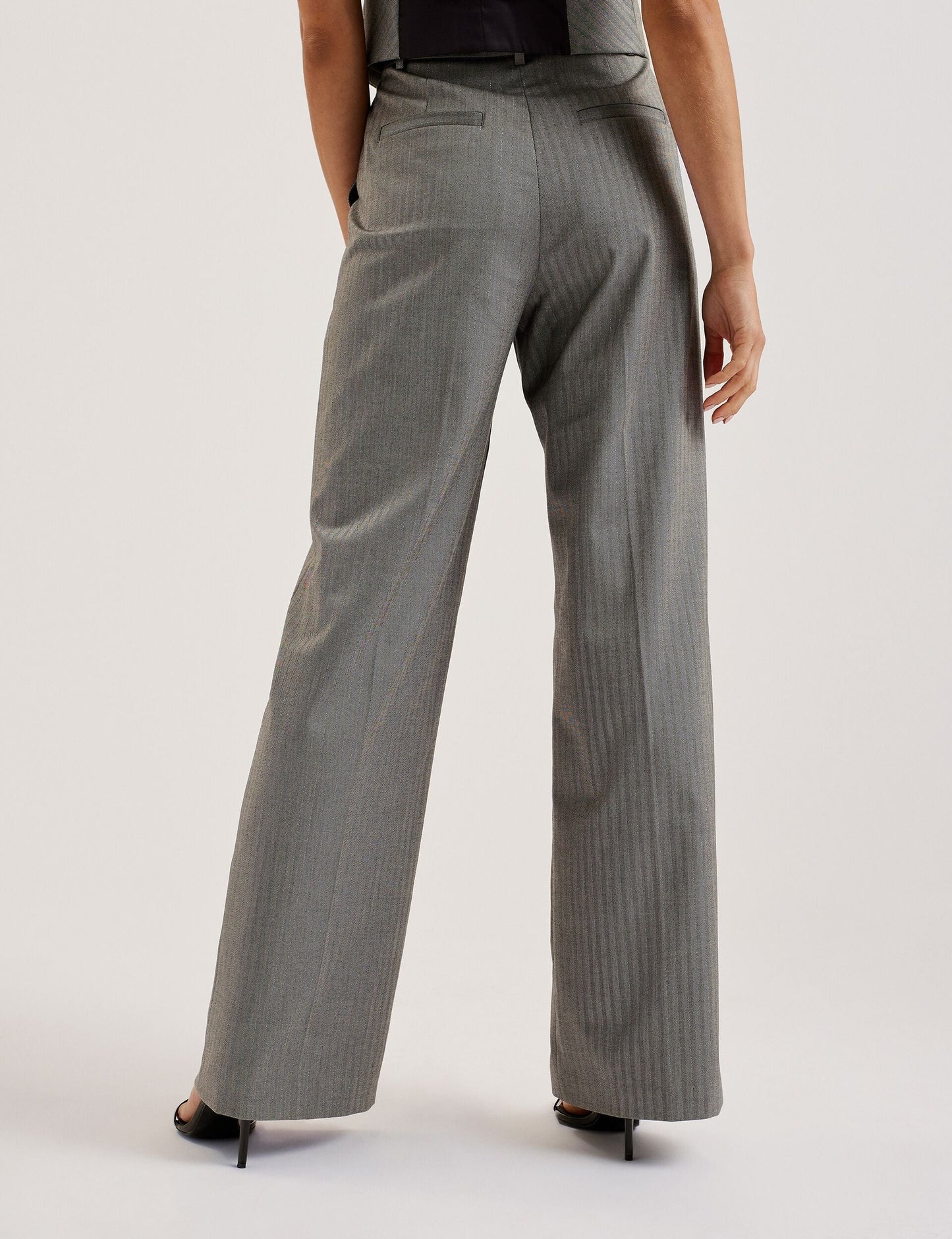 Herringbone Wide Leg Tailored Trousers
