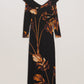 Printed Bardot Long Sleeve Midi Dress