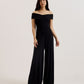 Off Shoulder Wide Leg Jersey Jumpsuit