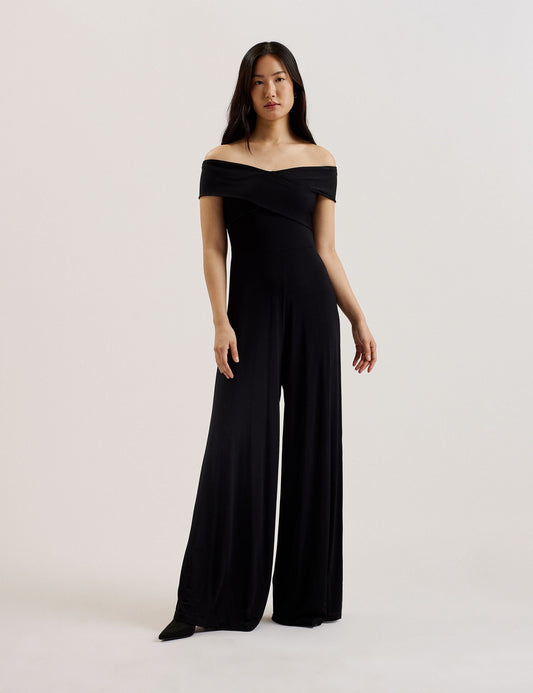 Off Shoulder Wide Leg Jersey Jumpsuit