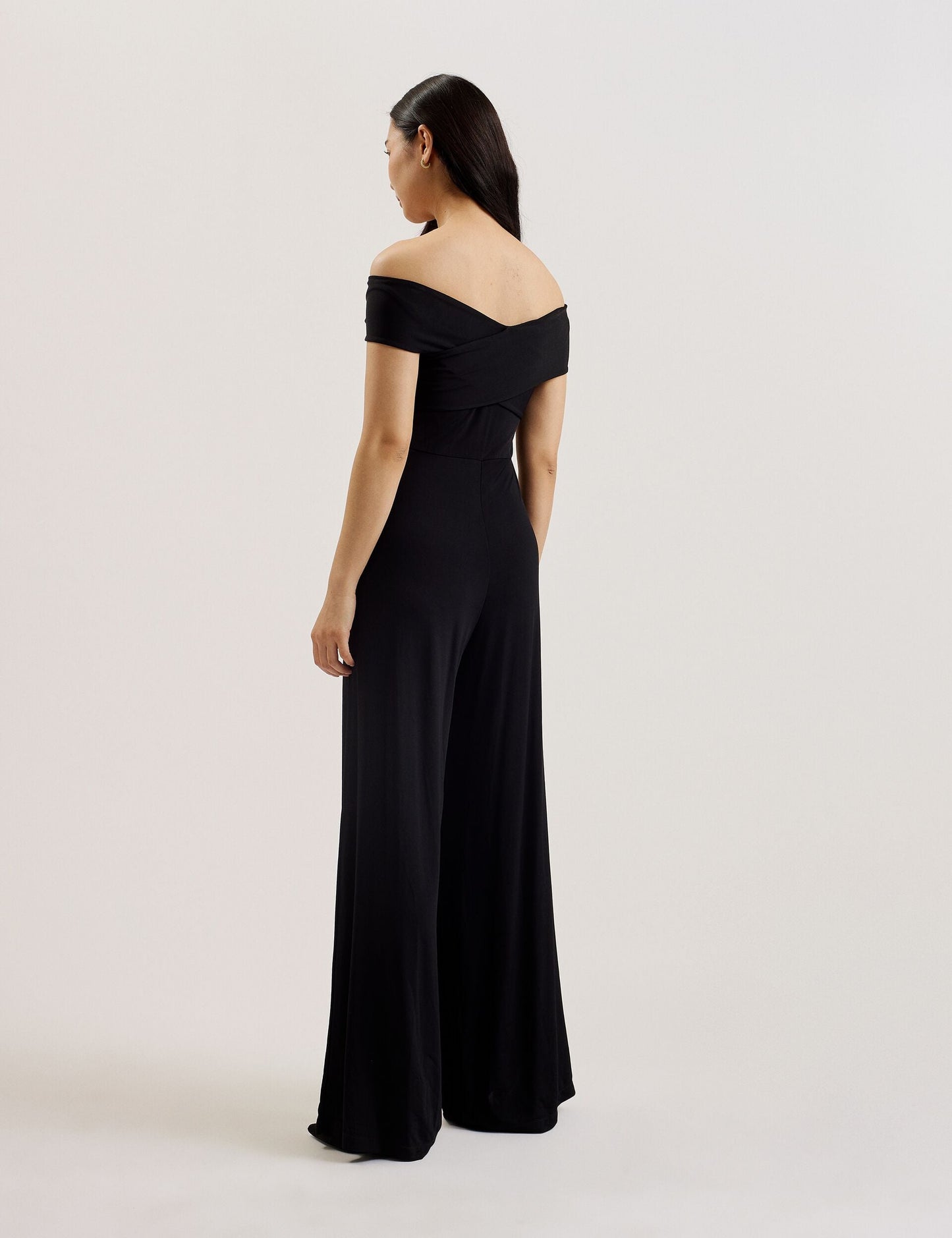 Off Shoulder Wide Leg Jersey Jumpsuit