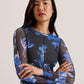 Floral Print Mesh Long Sleeve Top