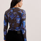 Floral Print Mesh Long Sleeve Top