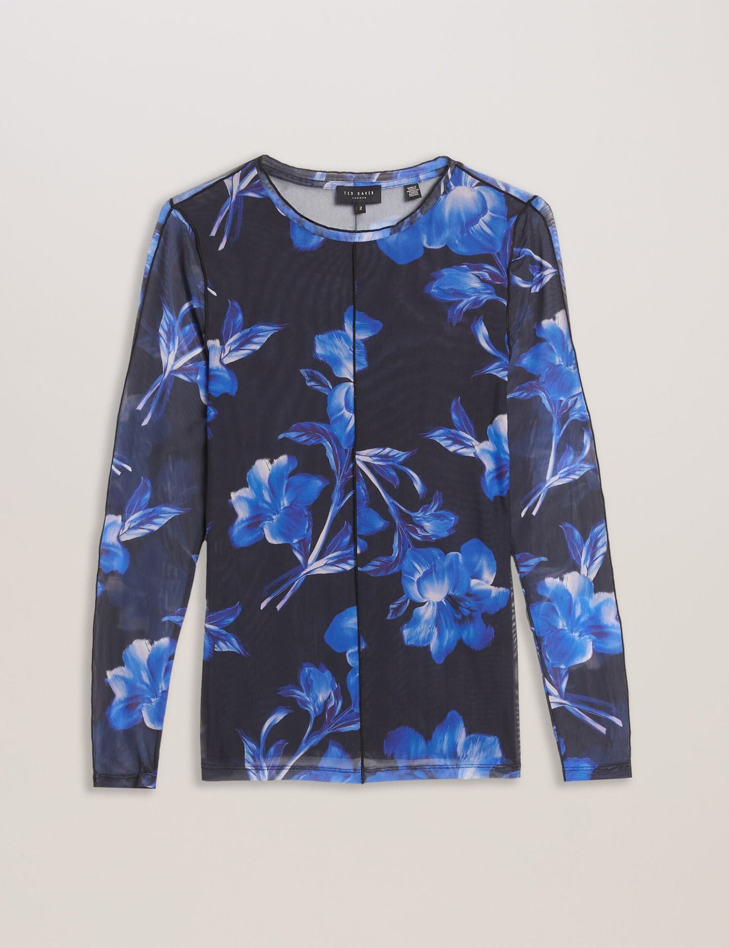 Floral Print Mesh Long Sleeve Top
