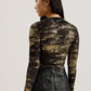 Foil Printed Slash Neck Mesh Top