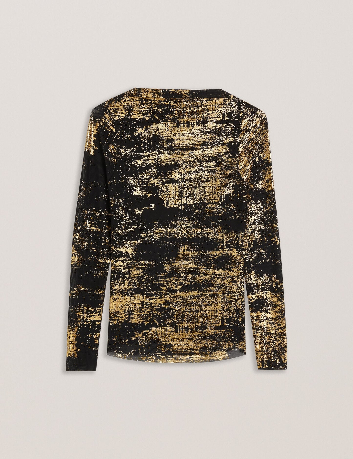 Foil Printed Slash Neck Mesh Top