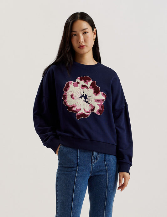 Textured Floral Graphic Cotton Sweatshirt