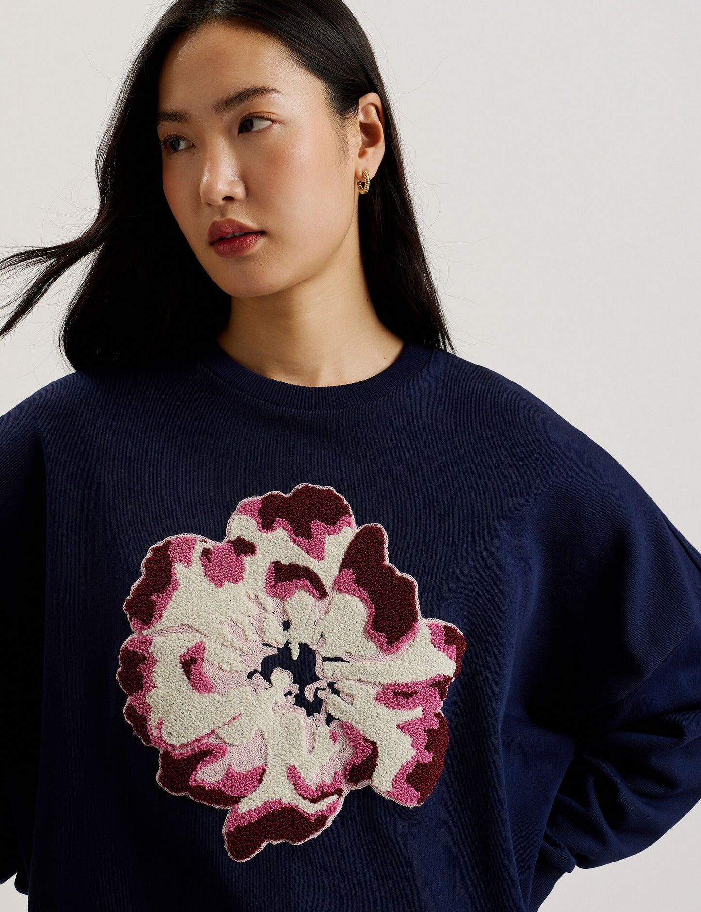 Textured Floral Graphic Cotton Sweatshirt