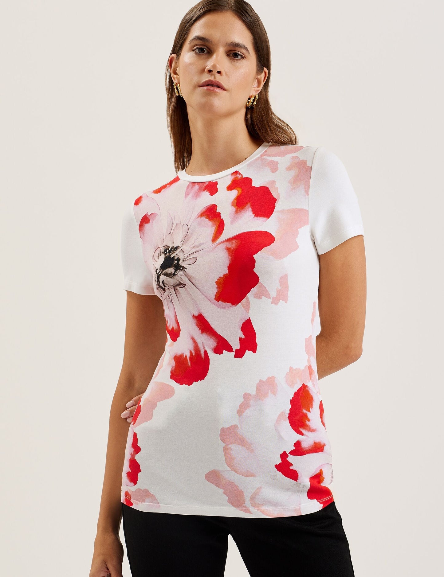 Floral Print Fitted Short Sleeve T-Shirt