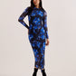 Floral Print Bodycon Mesh Midi Dress