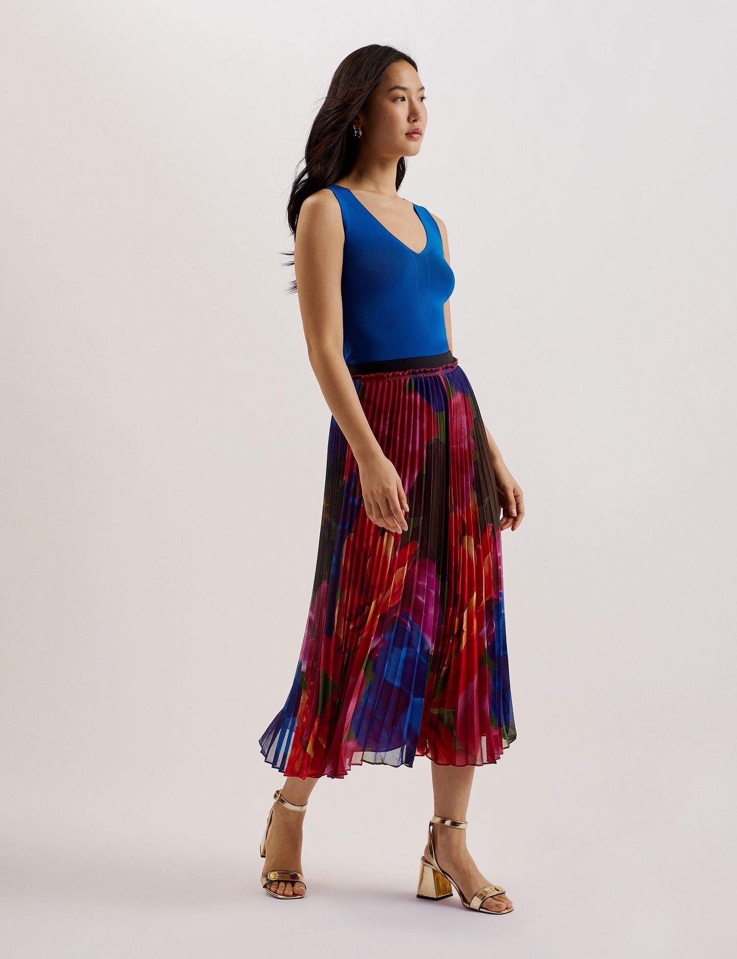 Printed Pleated Midi Skirt