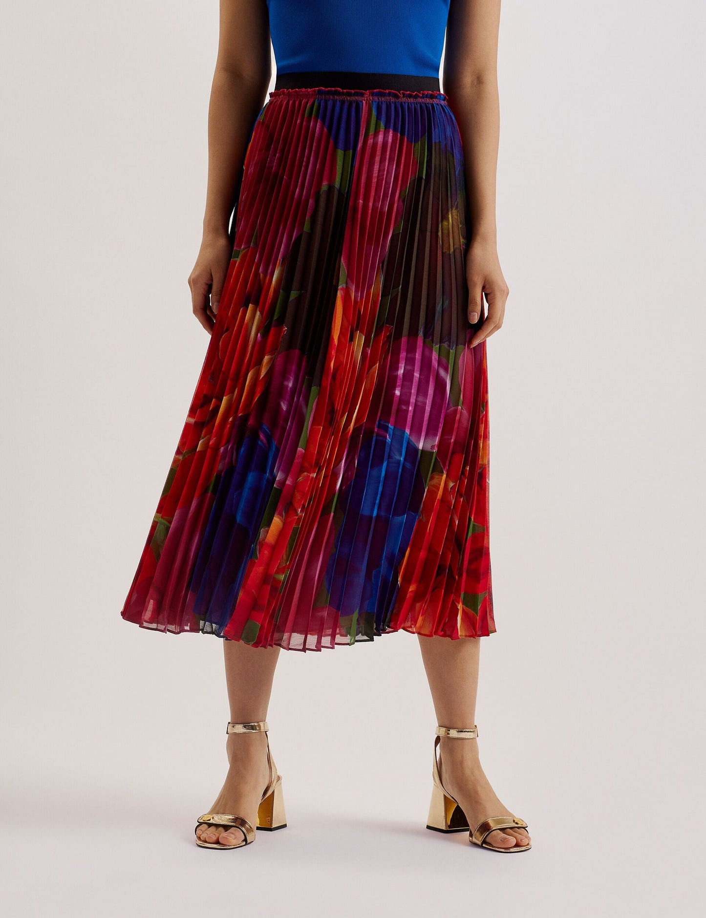 Printed Pleated Midi Skirt