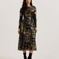 Foil Print Long Sleeve Mesh Midi Dress
