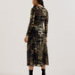 Foil Print Long Sleeve Mesh Midi Dress