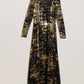 Foil Print Long Sleeve Mesh Midi Dress