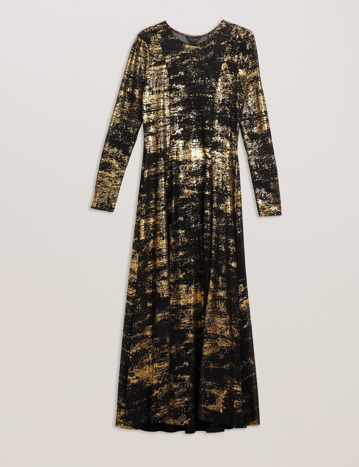 Foil Print Long Sleeve Mesh Midi Dress