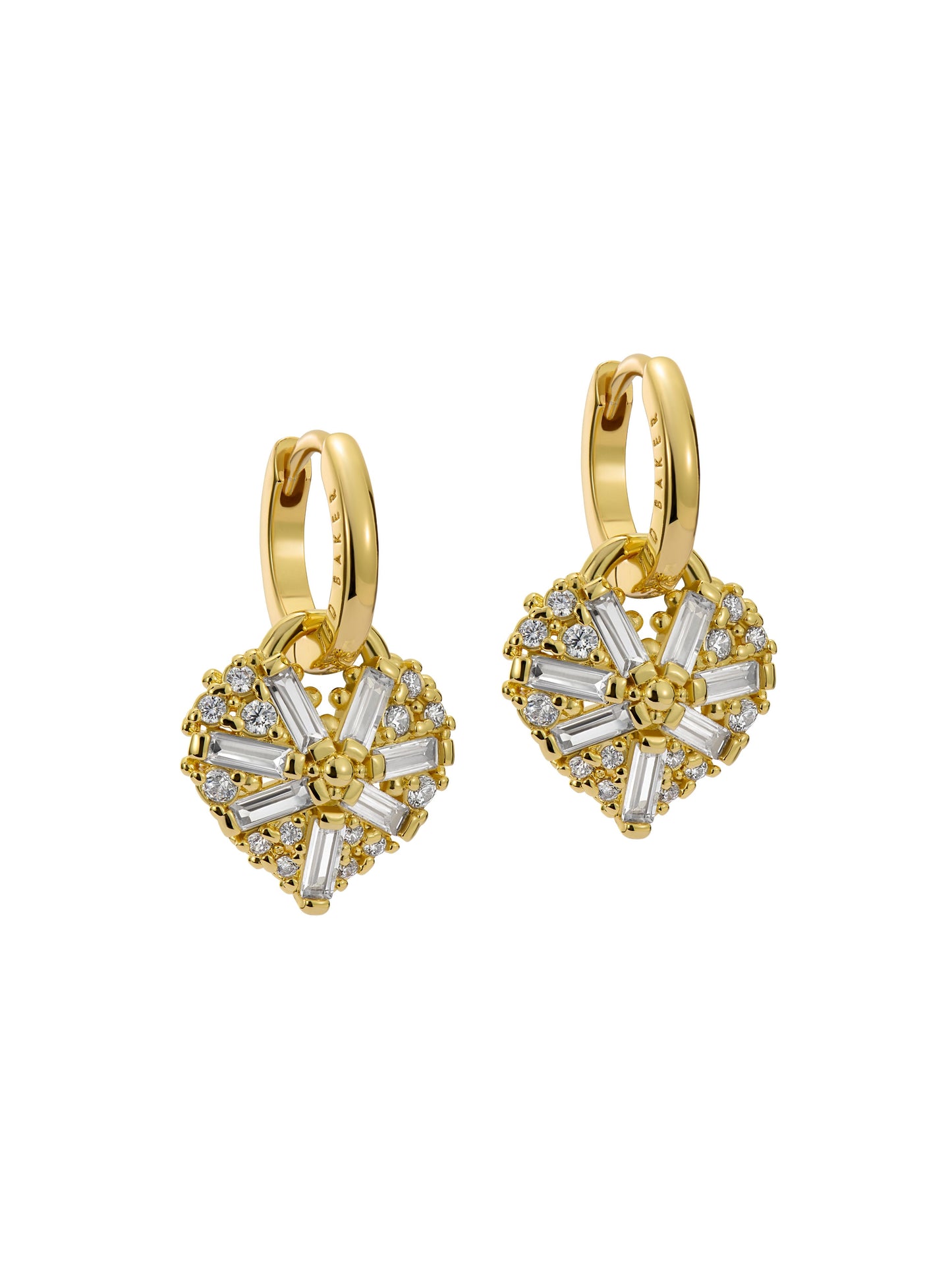 Crystal Cluster Heart Huggie Drop Earrings