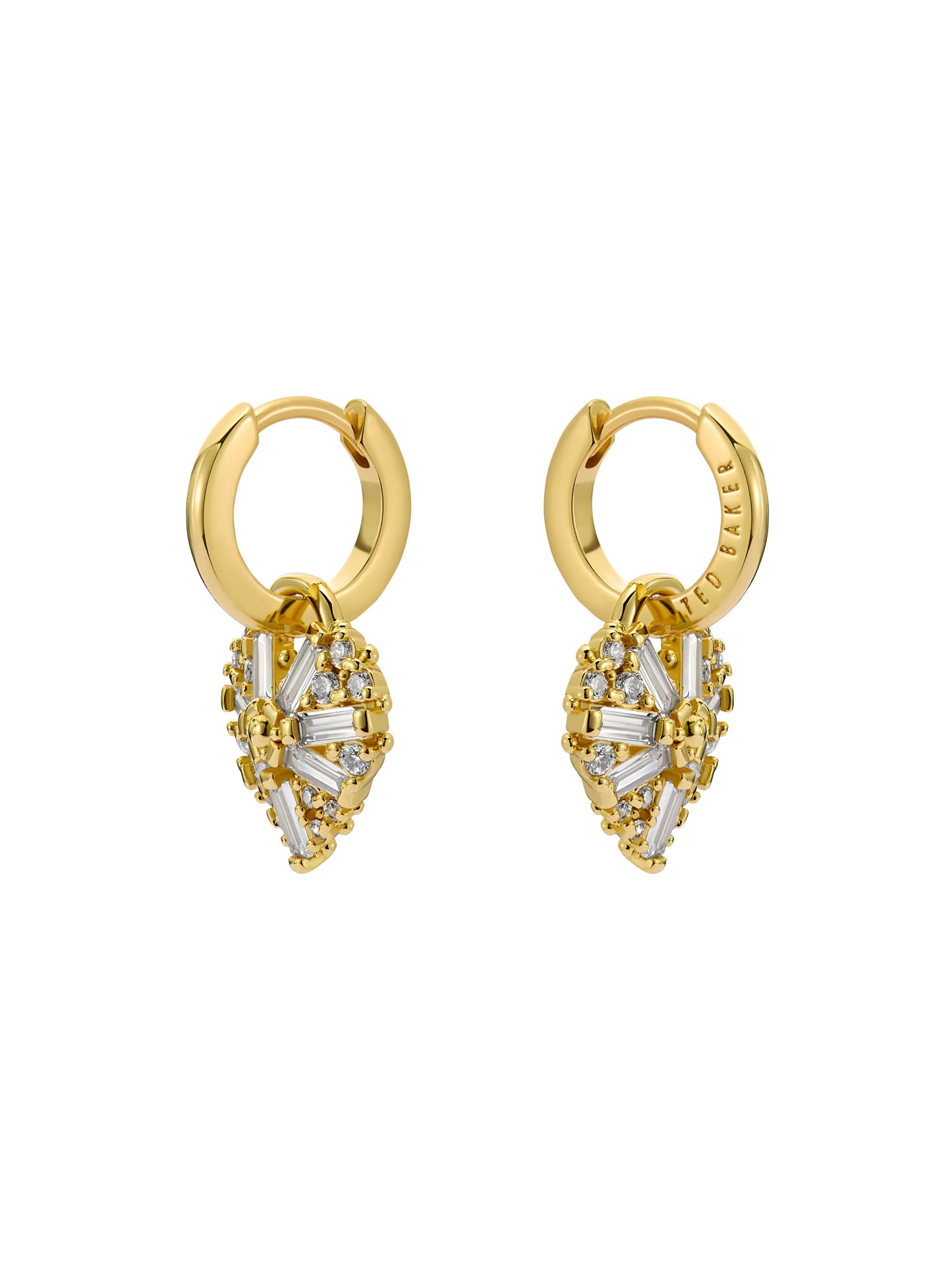 Crystal Cluster Heart Huggie Drop Earrings