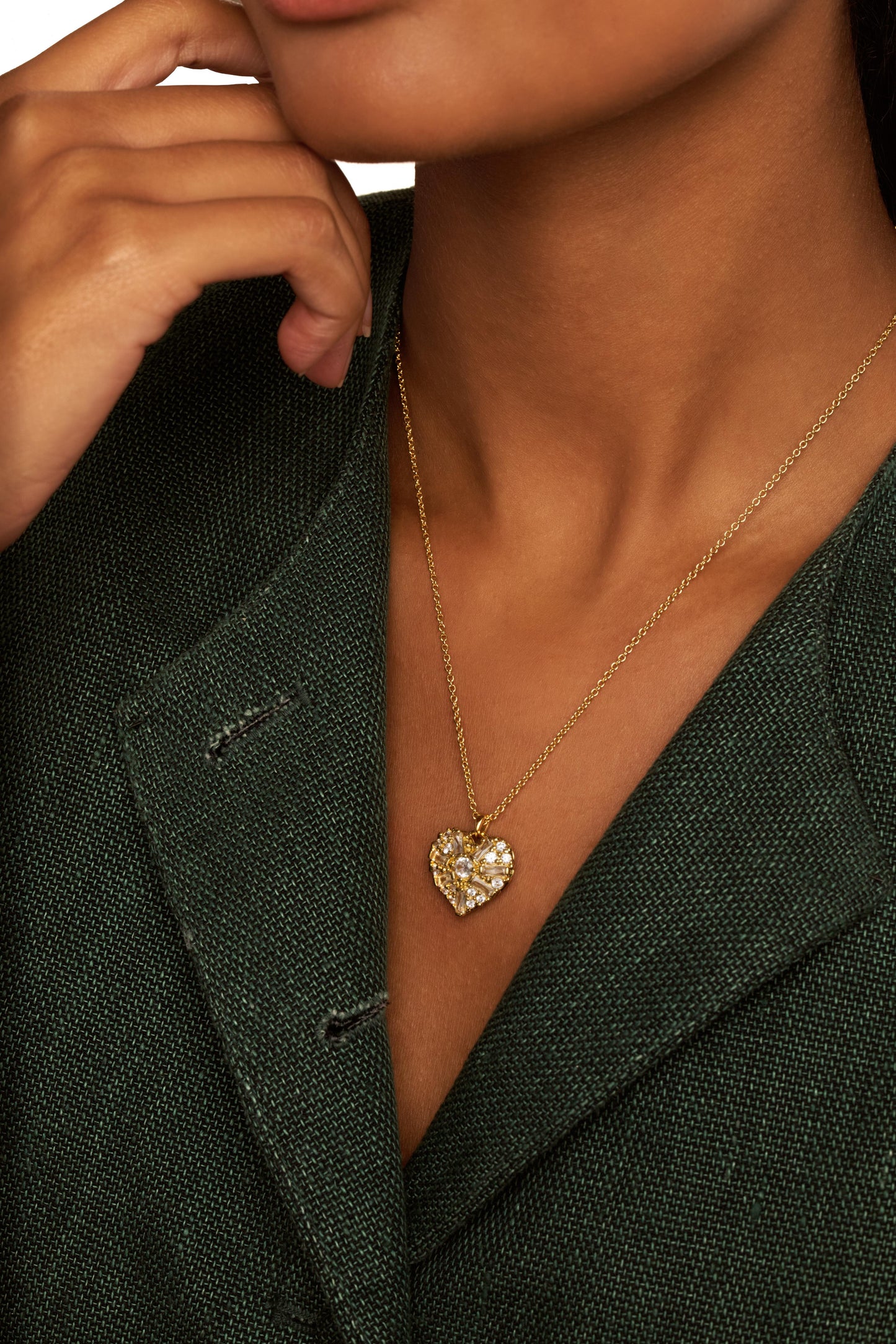 Crystal Cluster Heart Locket Pendant Necklace